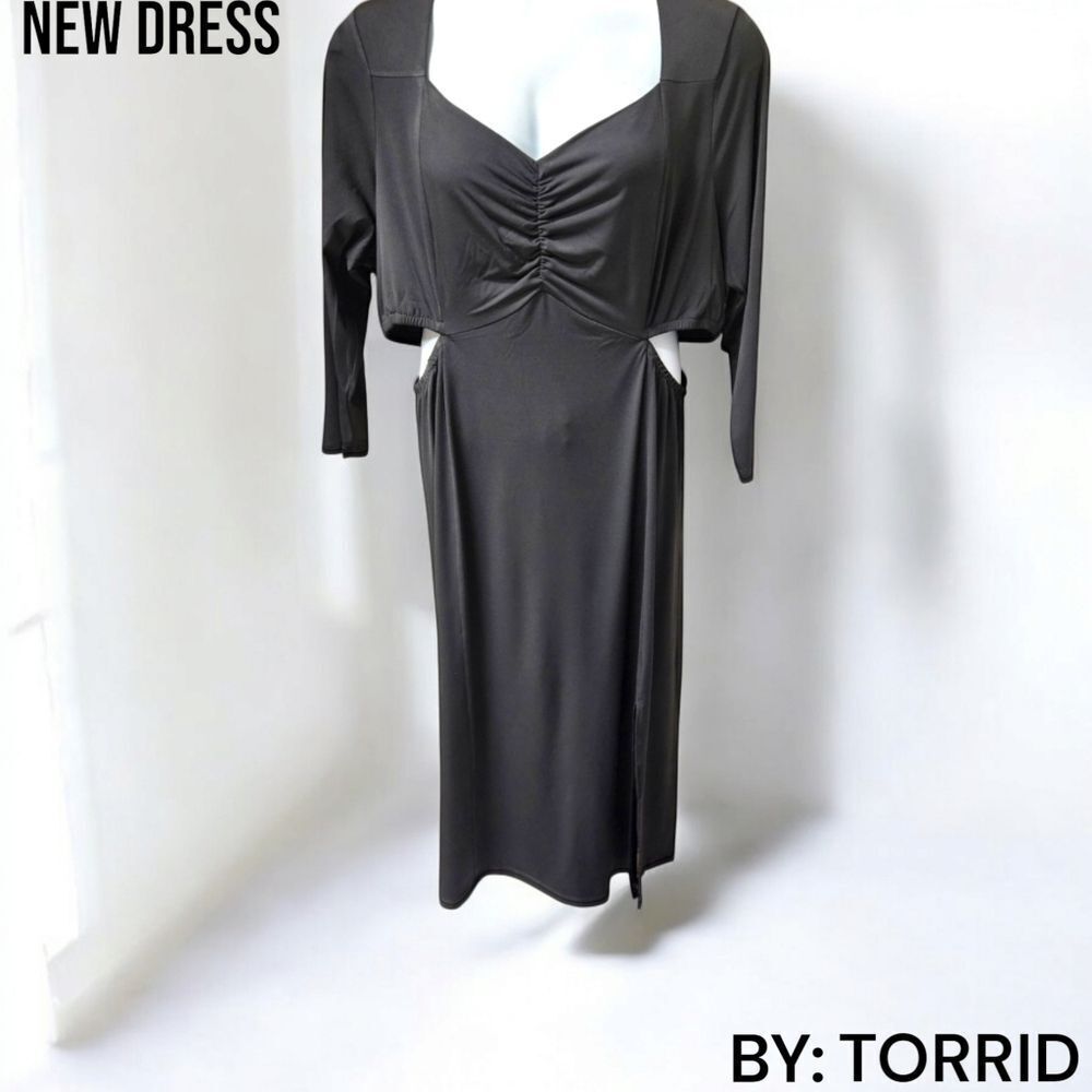 NEW TORRID DEEP BLACK Studio Knit Side Cutout Maxi dress SIZE 2X